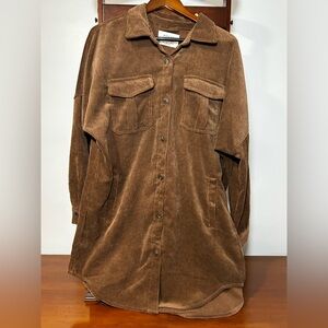 Ashley Women’s Large Brown Corduroy Button-Up Shacket Shirt Pockets Long Sleeve